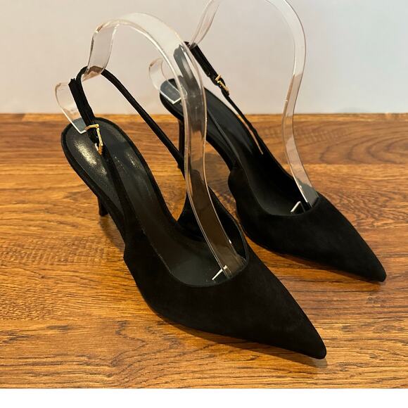 Schutz Shoes - Schutz Alicia Suede Leather Slingback Pumps Black Women’s Size 6B Heels Chic